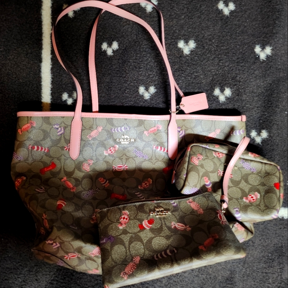 Coach Tote, matching make up bag, and zip purse